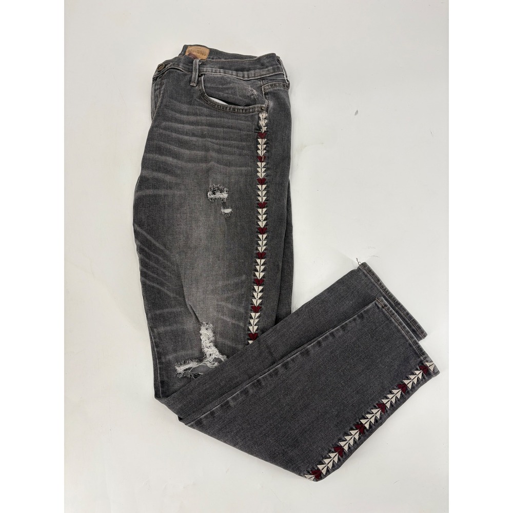 Driftwood Marilyn Classic Fit Distressed Gray Embroidered Side Trim Jeans 30x29